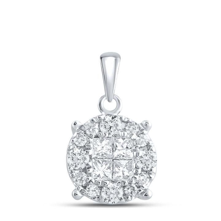 14kt White Gold Womens Princess Diamond Fashion Cluster Pendant 1/2 Cttw Daisy Joyeria