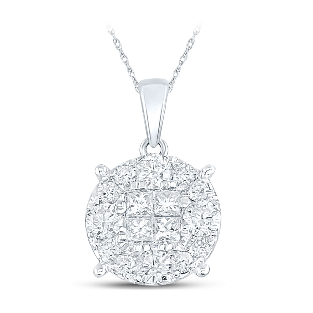 14kt White Gold Womens Princess Diamond Fashion Cluster Pendant 1.00 Cttw Daisy Joyeria