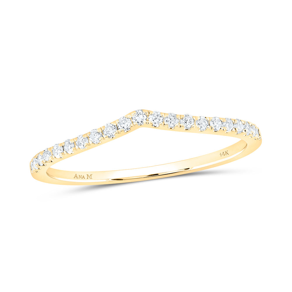 14kt Yellow Gold Womens Round Diamond Chevron Stackable Band Ring 1/6 Cttw 7 Daisy Joyeria