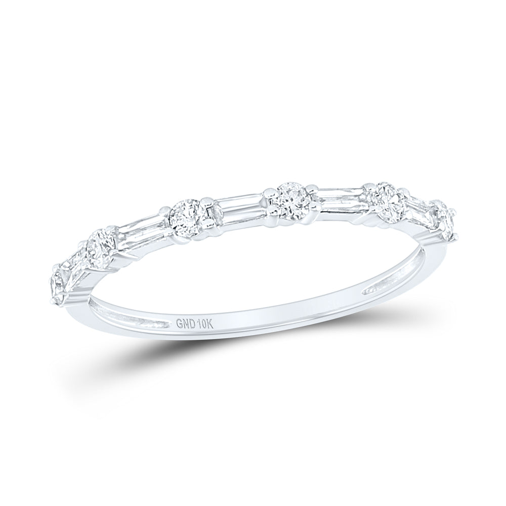 10kt White Gold Womens Round Baguette Diamond Stackable Band Ring 1/3 Cttw 7 Daisy Joyeria