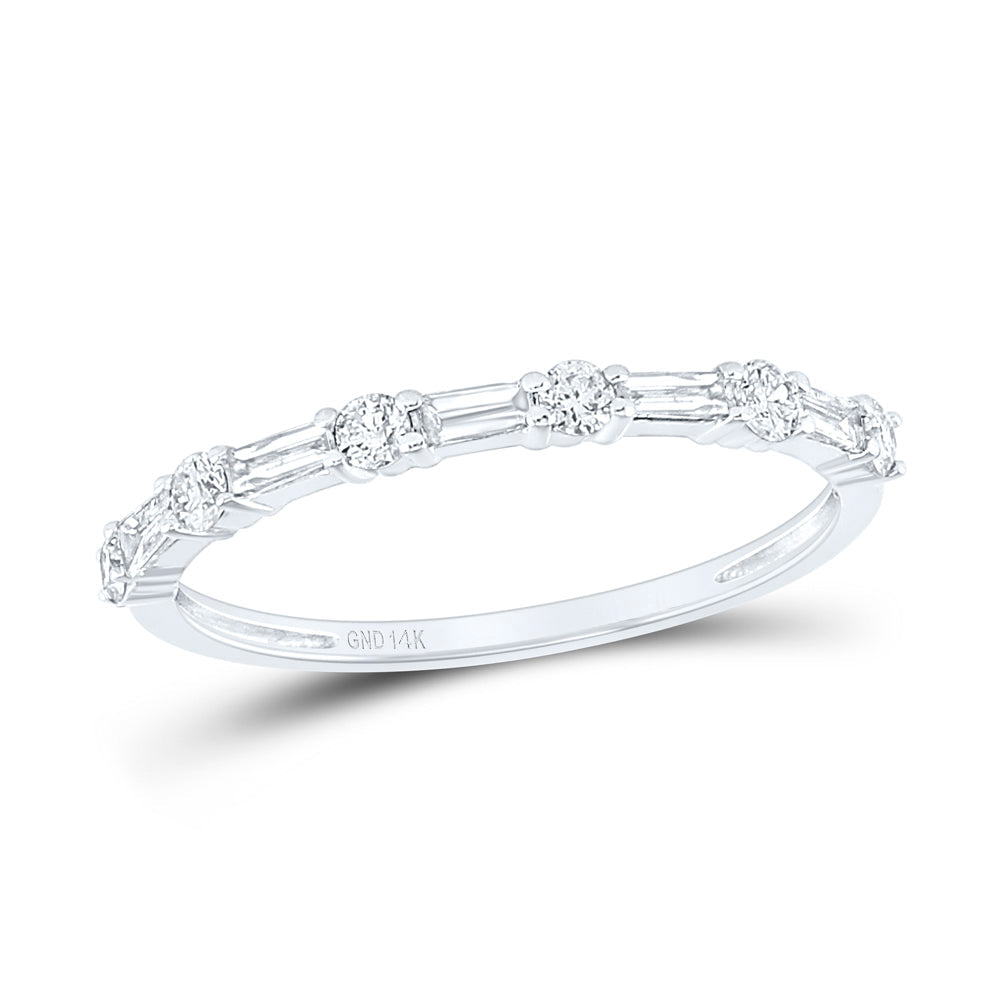 14kt White Gold Womens Baguette Diamond Modern Stackable Band Ring 3/8 Cttw 7 Daisy Joyeria