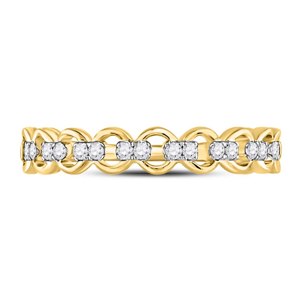 10kt Yellow Gold Womens Round Diamond Link Stackable Band Ring 1/8 Cttw 7 Daisy Joyeria