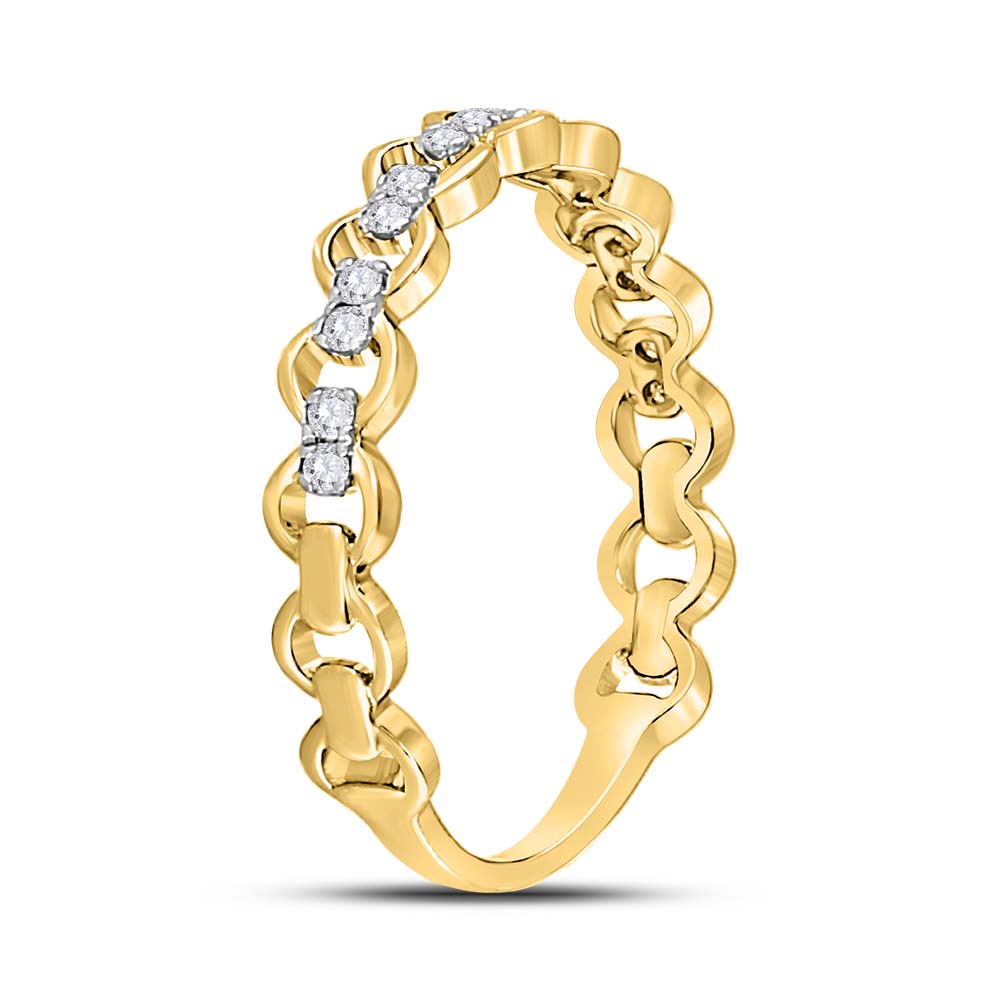 10kt Yellow Gold Womens Round Diamond Link Stackable Band Ring 1/8 Cttw 7 Daisy Joyeria