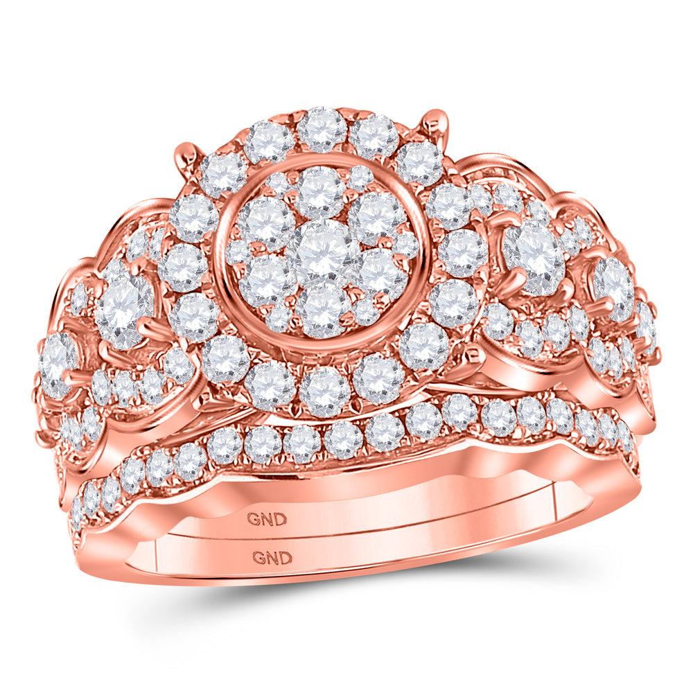 14kt Rose Gold Womens Round Diamond Bridal Wedding Engagement Ring Band Set 2.00 Cttw 7 Daisy Joyeria