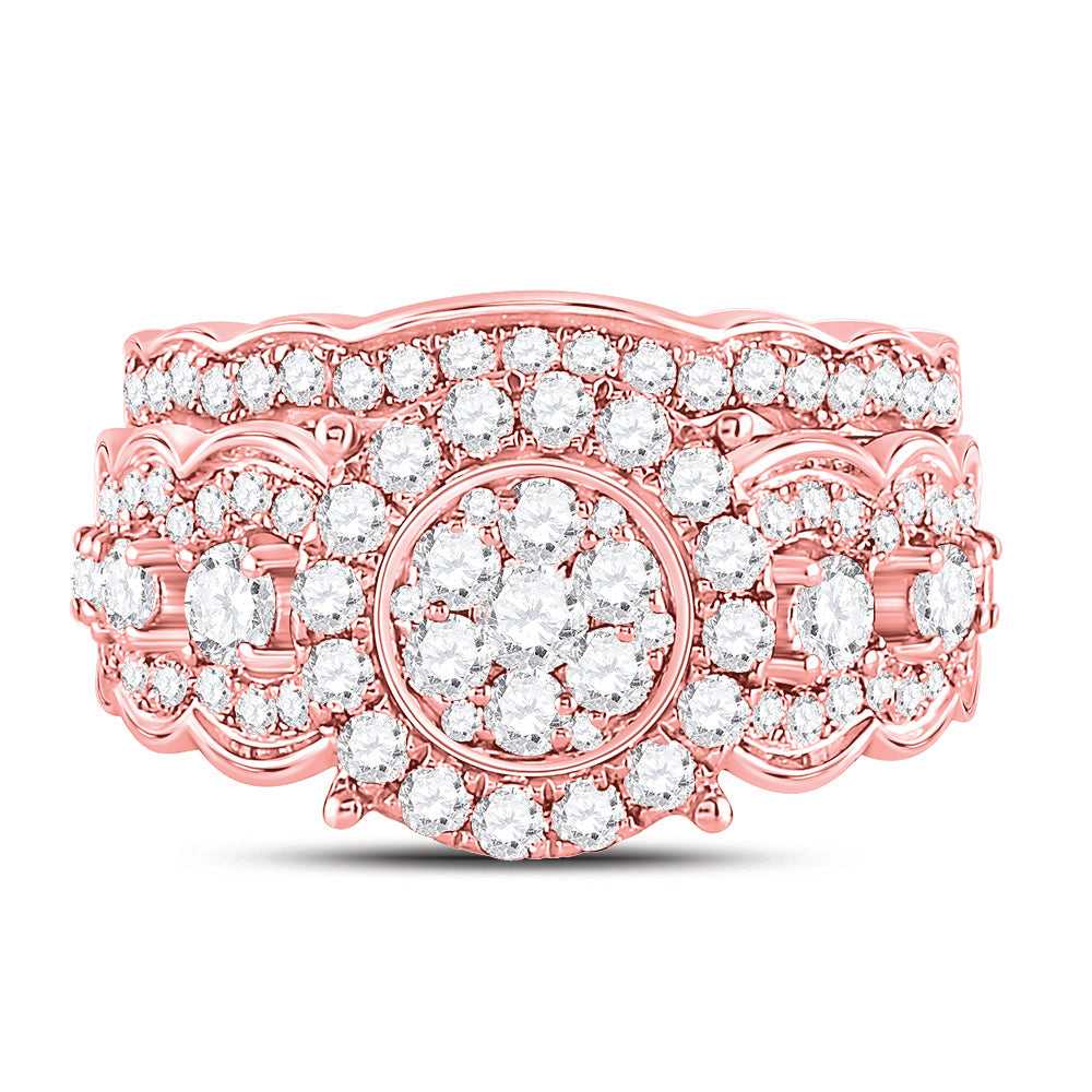 14kt Rose Gold Womens Round Diamond Bridal Wedding Engagement Ring Band Set 2.00 Cttw 7 Daisy Joyeria