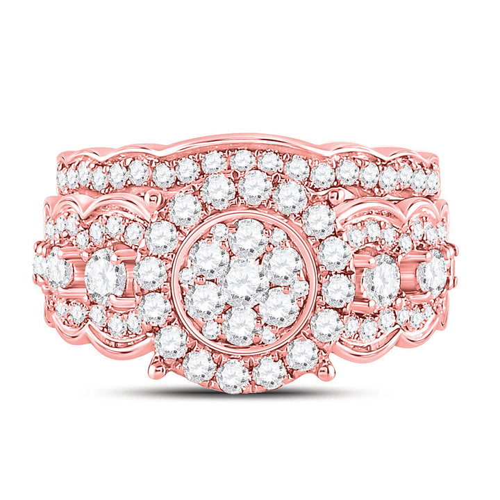 14kt Rose Gold Womens Round Diamond Bridal Wedding Engagement Ring Band Set 2.00 Cttw 7 Daisy Joyeria