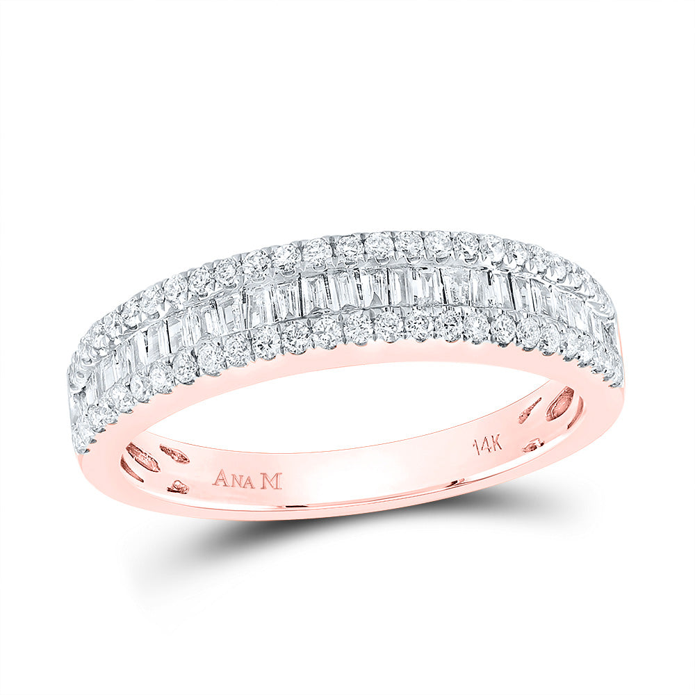 14kt Rose Gold Womens Baguette Diamond Fashion Anniversary Ring 1/2 Cttw 7 Daisy Joyeria
