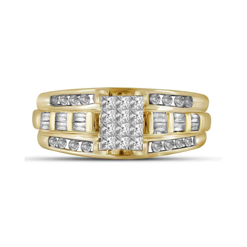 14kt Yellow Gold Womens Princess Diamond Cluster Bridal Wedding Engagement Ring 1/2 Cttw 7 Daisy Joyeria