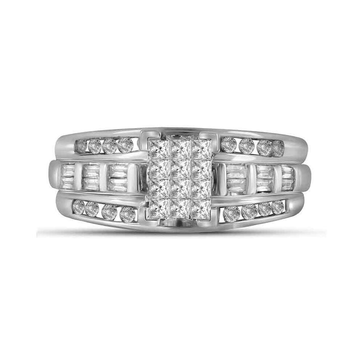 10kt White Gold Womens Princess Diamond Cluster Bridal Wedding Engagement Ring 1/2 Cttw 9 Daisy Joyeria