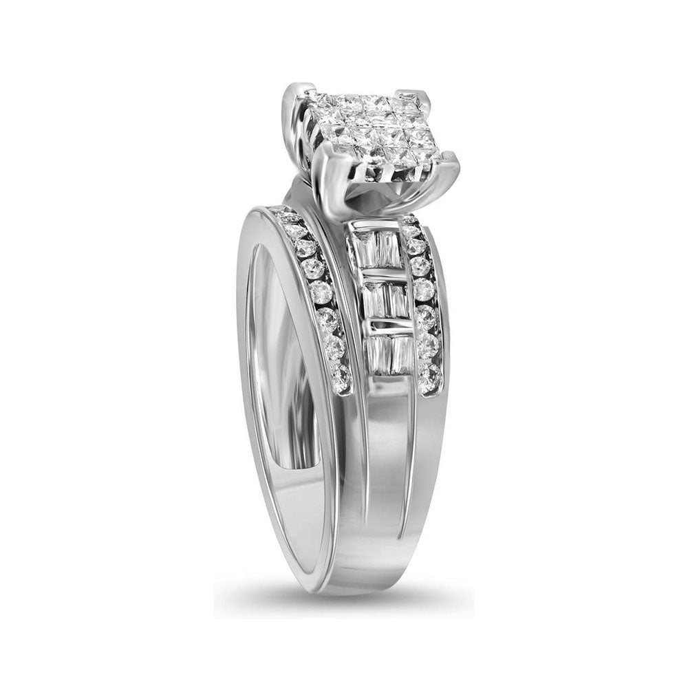 10kt White Gold Womens Princess Diamond Cluster Bridal Wedding Engagement Ring 1/2 Cttw 9 Daisy Joyeria