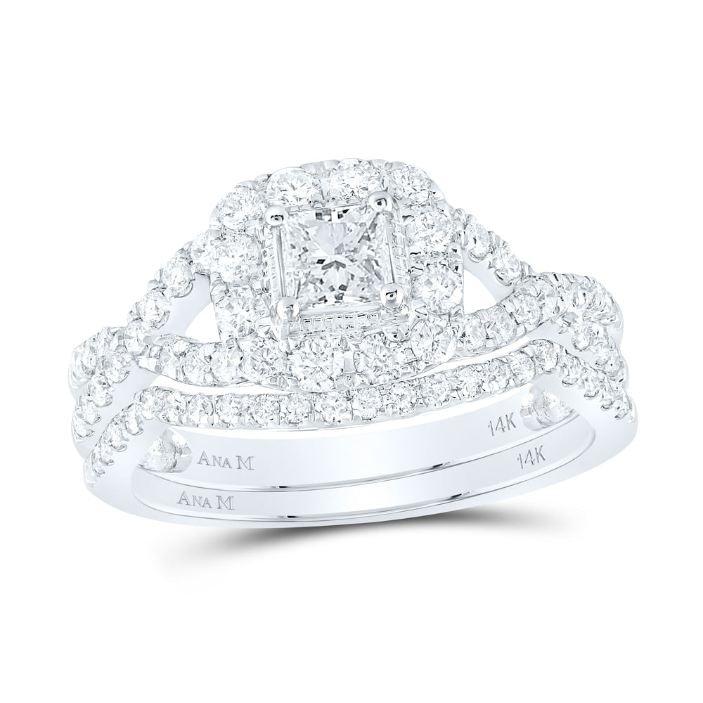 14kt White Gold Womens Princess Diamond Twist Bridal Wedding Engagement Ring Band Set 1.00 Cttw 7 Daisy Joyeria
