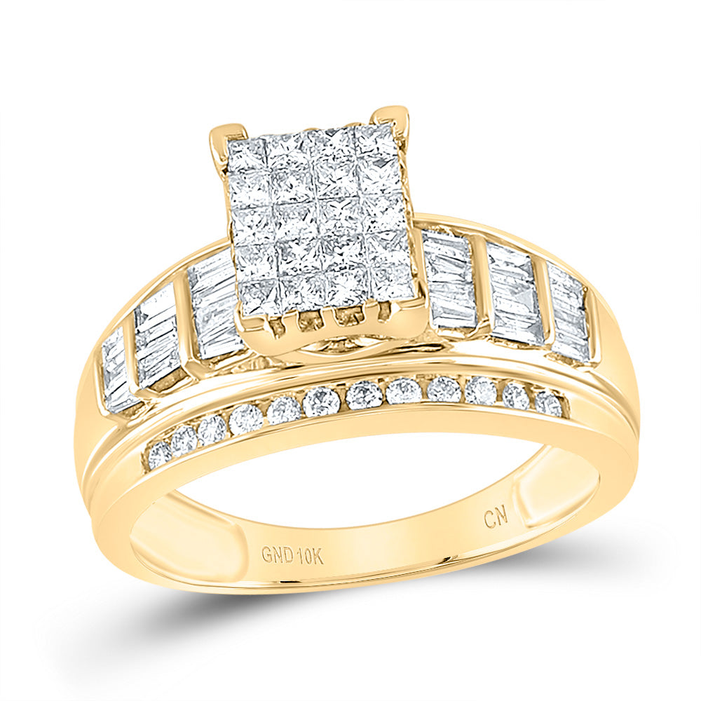 10kt Yellow Gold Womens Princess Diamond Cluster Bridal Wedding Engagement Ring 1.00 Cttw 7 Daisy Joyeria