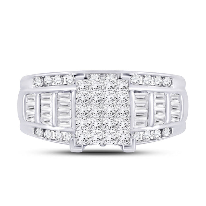 14kt White Gold Womens Princess Diamond Cluster Bridal Wedding Engagement Ring 1.00 Cttw 7 Daisy Joyeria