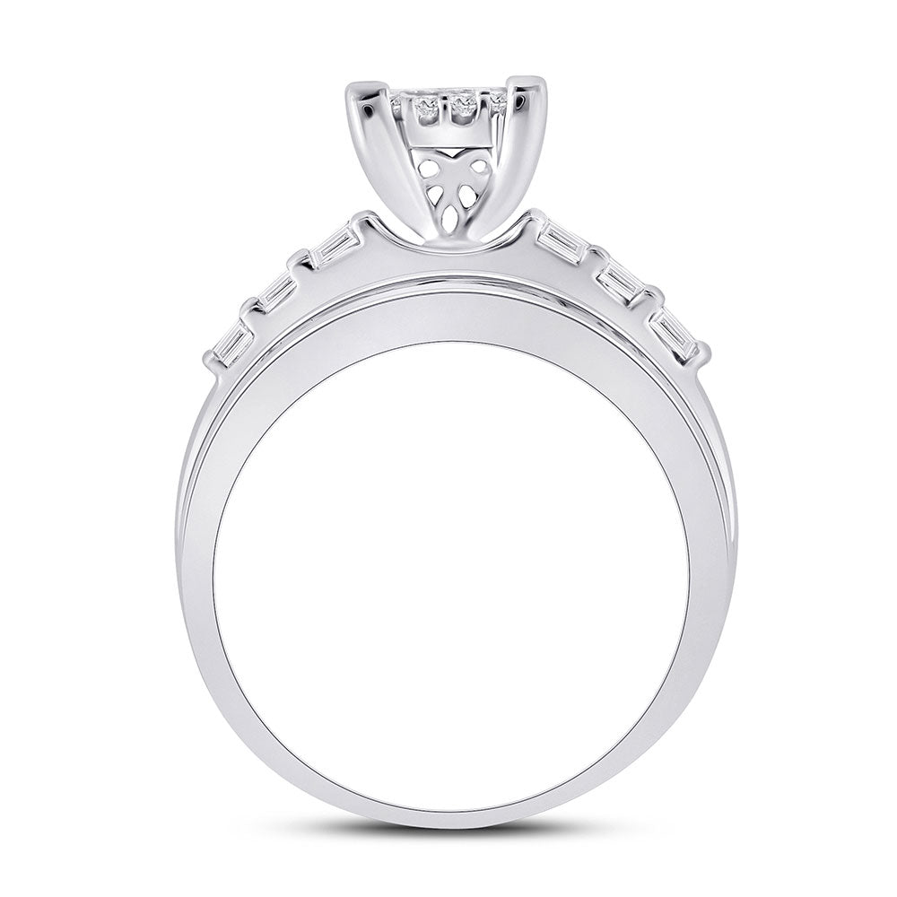 14kt White Gold Womens Princess Diamond Cluster Bridal Wedding Engagement Ring 1.00 Cttw 7 Daisy Joyeria