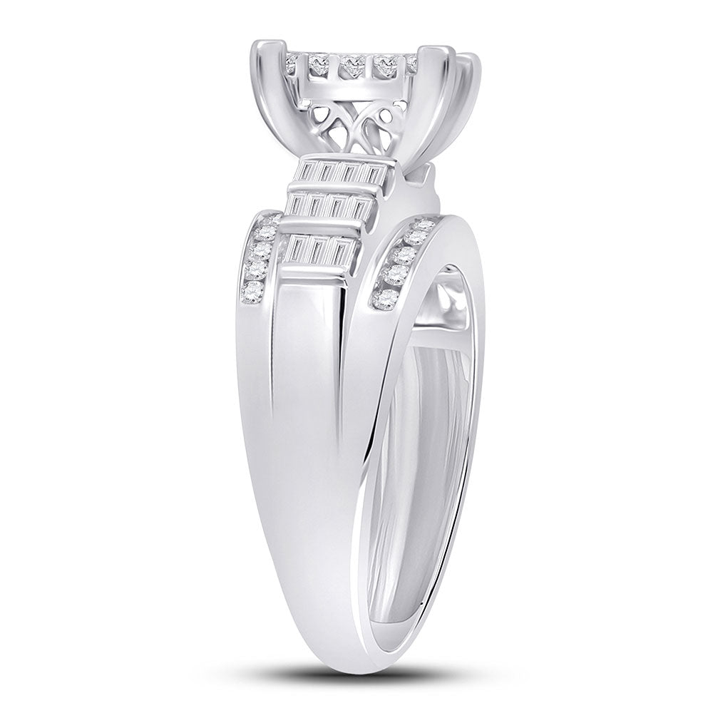 14kt White Gold Womens Princess Diamond Cluster Bridal Wedding Engagement Ring 1.00 Cttw 7 Daisy Joyeria