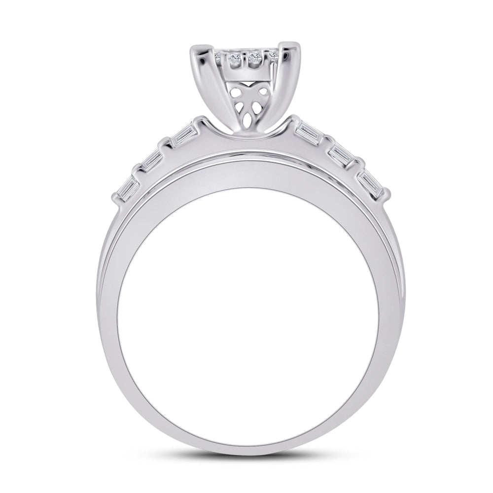 10kt White Gold Womens Princess Diamond Cluster Bridal Wedding Engagement Ring 1.00 Cttw 7 Daisy Joyeria