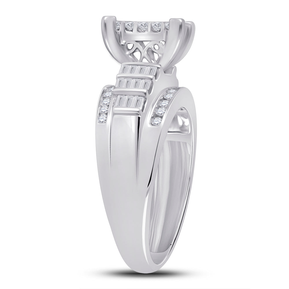 10kt White Gold Womens Princess Diamond Cluster Bridal Wedding Engagement Ring 1.00 Cttw 7 Daisy Joyeria