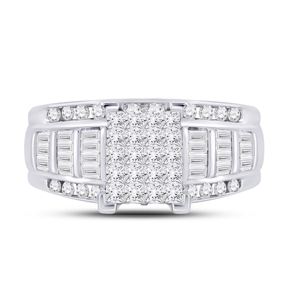10kt White Gold Womens Princess Diamond Cluster Bridal Wedding Engagement Ring 1.00 Cttw 7 Daisy Joyeria