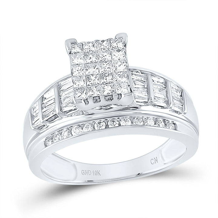 10kt White Gold Womens Princess Diamond Cluster Bridal Wedding Engagement Ring 1.00 Cttw 7 Daisy Joyeria