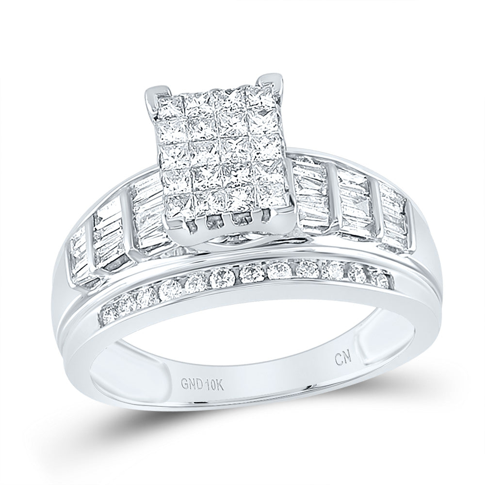 10kt White Gold Womens Princess Diamond Cluster Bridal Wedding Engagement Ring 1.00 Cttw - Size 9 9 Daisy Joyeria