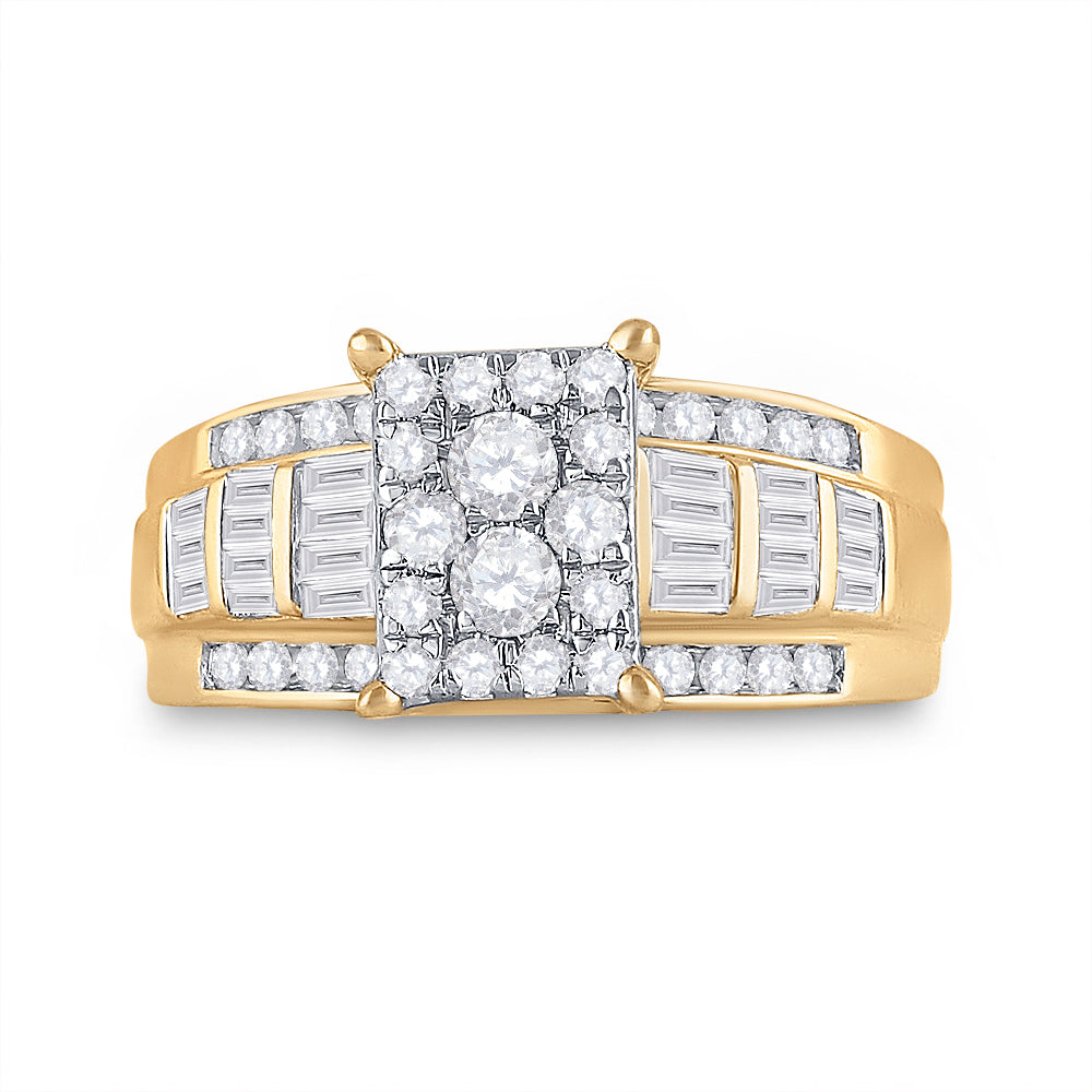 10kt Yellow Gold Womens Round Diamond Rectangle Cluster Bridal Wedding Engagement Ring 7/8 Cttw 7 Daisy Joyeria
