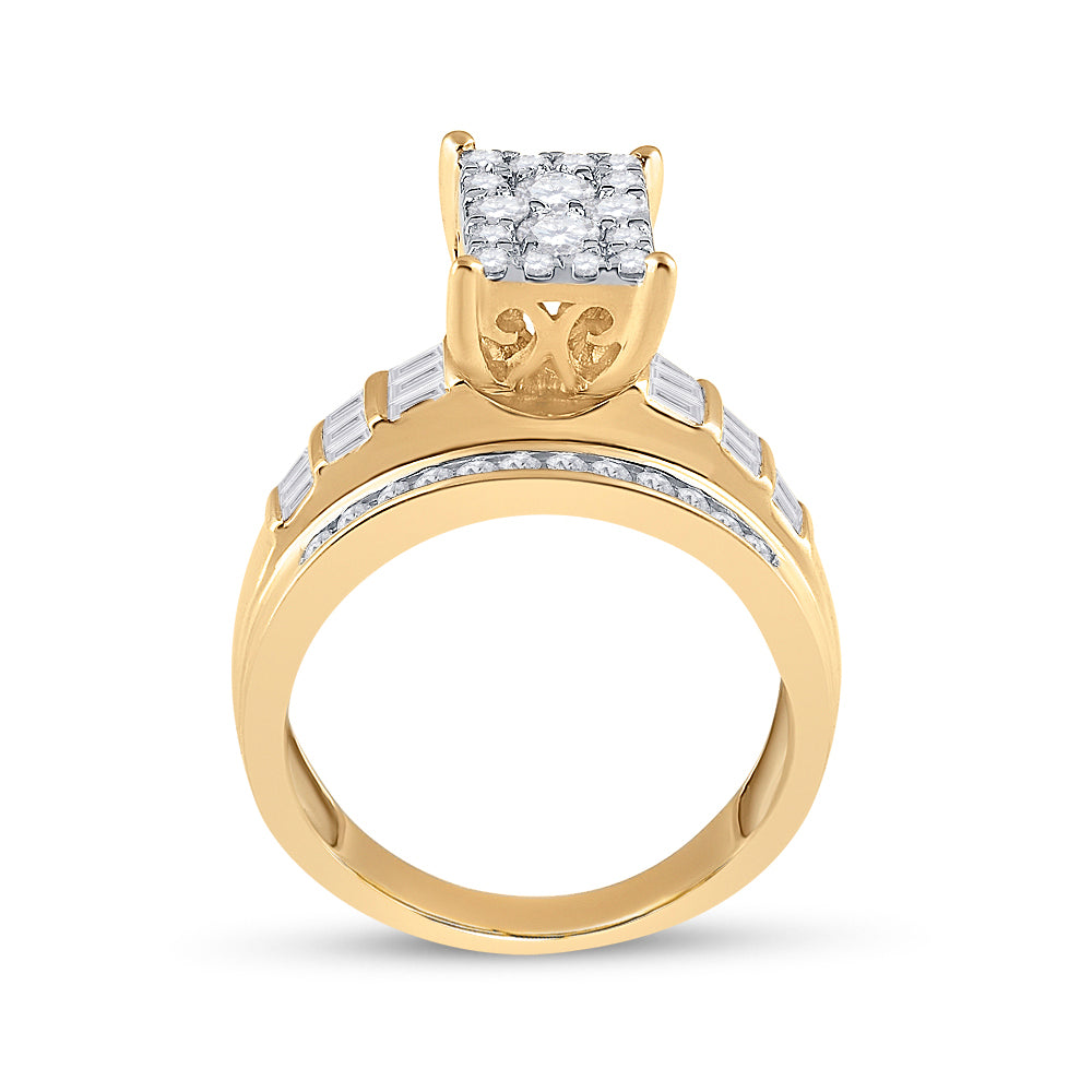 10kt Yellow Gold Womens Round Diamond Rectangle Cluster Bridal Wedding Engagement Ring 7/8 Cttw 7 Daisy Joyeria