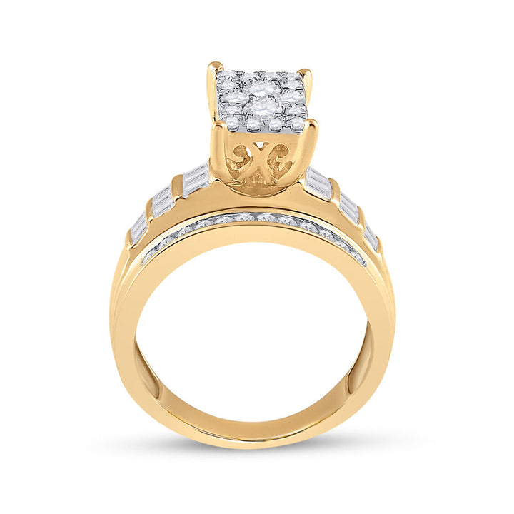 10kt Yellow Gold Womens Round Diamond Rectangle Cluster Bridal Wedding Engagement Ring 7/8 Cttw 7 Daisy Joyeria
