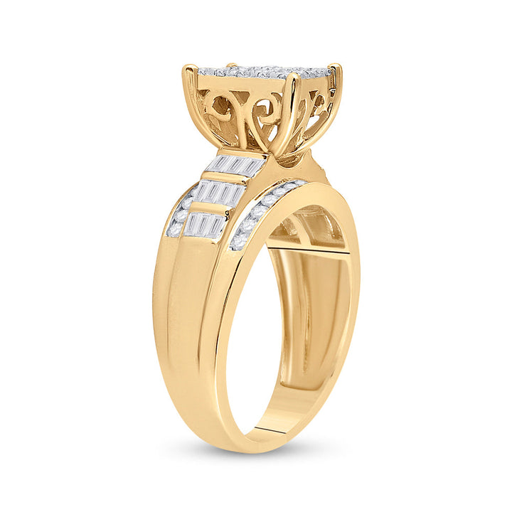 10kt Yellow Gold Womens Round Diamond Rectangle Cluster Bridal Wedding Engagement Ring 7/8 Cttw 7 Daisy Joyeria