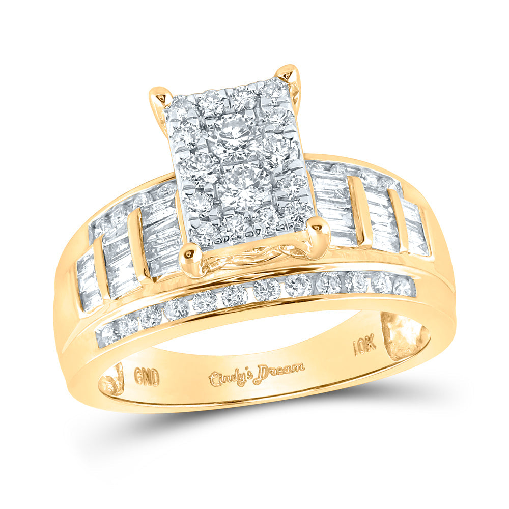 10kt Yellow Gold Womens Round Diamond Rectangle Cluster Bridal Wedding Engagement Ring 7/8 Cttw - Size 8 8 Daisy Joyeria