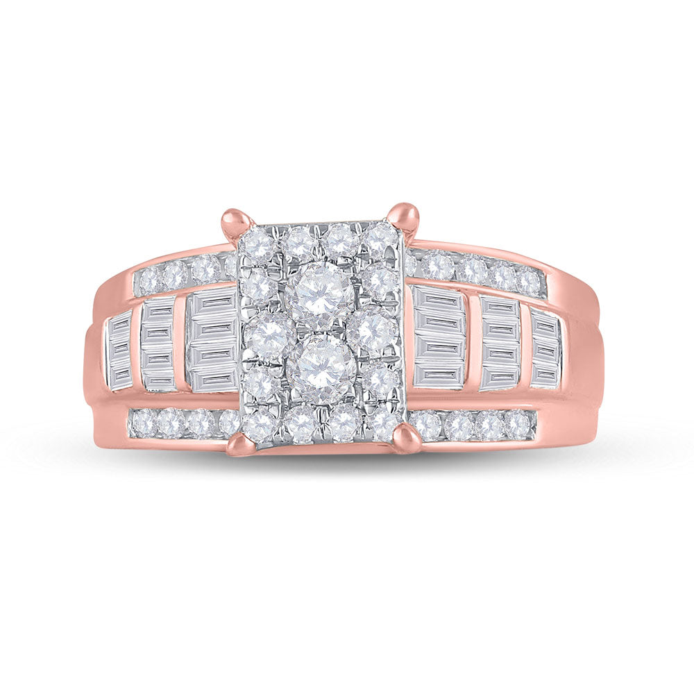 10kt Rose Gold Womens Round Diamond Cluster Bridal Wedding Engagement Ring 7/8 Cttw 7 Daisy Joyeria