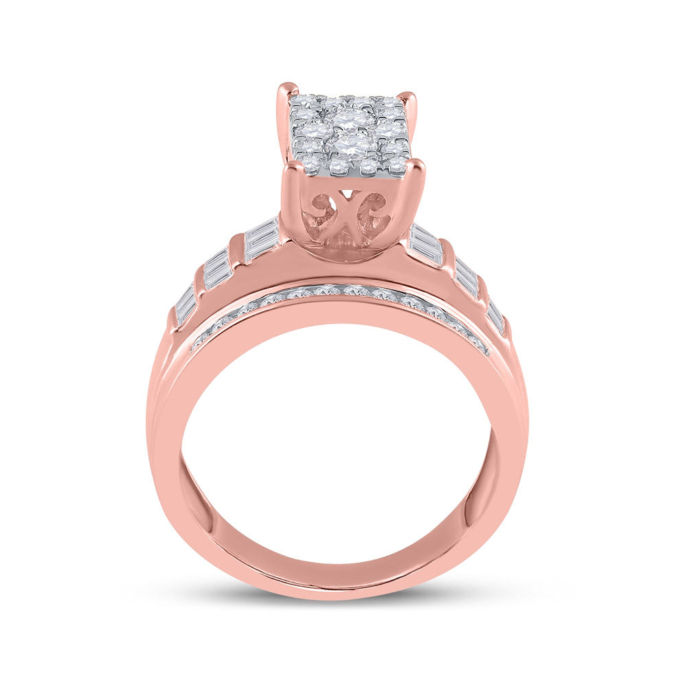 10kt Rose Gold Womens Round Diamond Cluster Bridal Wedding Engagement Ring 7/8 Cttw 7 Daisy Joyeria