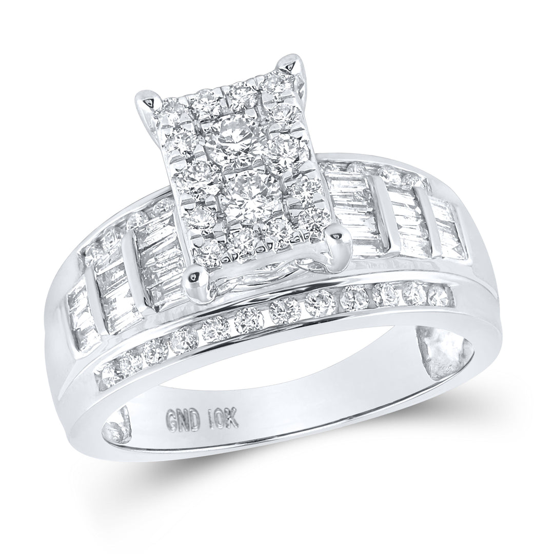 10kt White Gold Womens Round Diamond Rectangle Cluster Bridal Wedding Engagement Ring 7/8 Cttw - Size 8 8 Daisy Joyeria