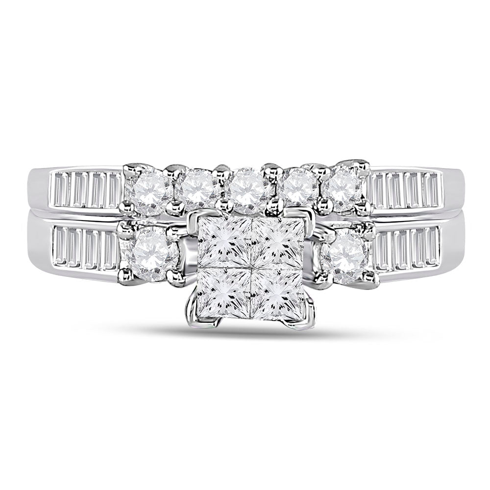 10kt White Gold Womens Princess Diamond Bridal Wedding Engagement Ring Band Set 1.00 Cttw - Size 5 5 Daisy Joyeria