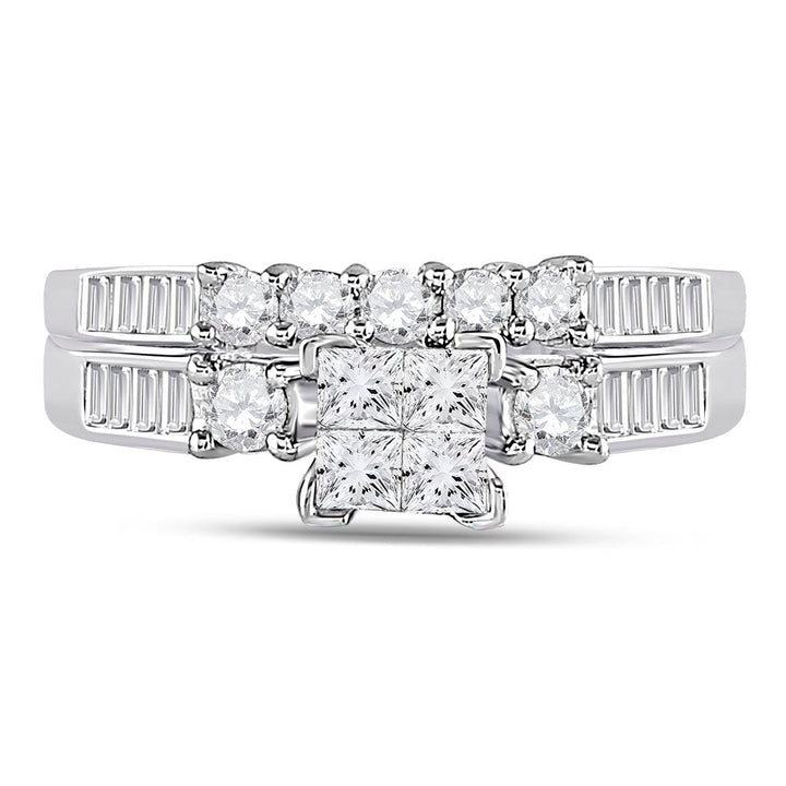 10kt White Gold Womens Princess Diamond Bridal Wedding Engagement Ring Band Set 1.00 Cttw - Size 5 5 Daisy Joyeria