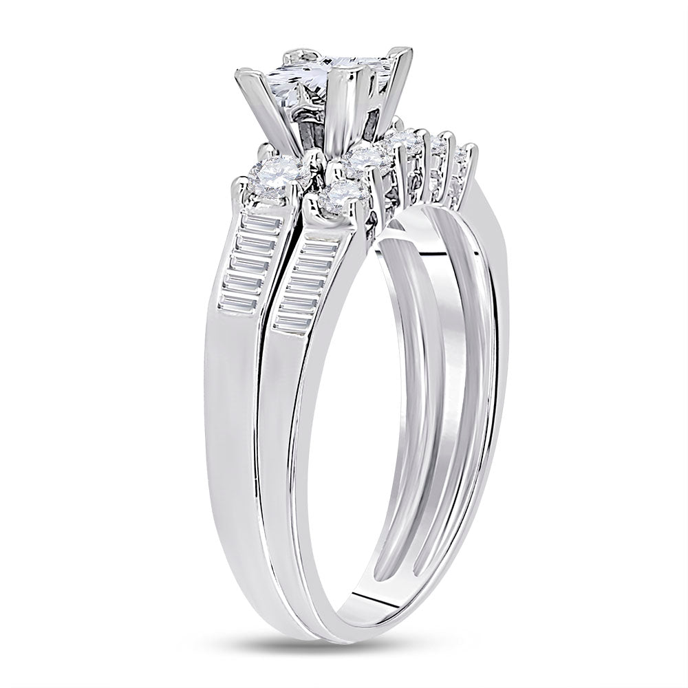 10kt White Gold Womens Princess Diamond Bridal Wedding Engagement Ring Band Set 1.00 Cttw - Size 5 5 Daisy Joyeria