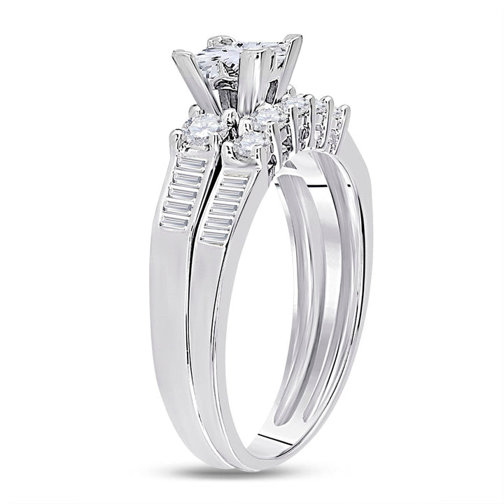 10kt White Gold Womens Princess Diamond Bridal Wedding Engagement Ring Band Set 1.00 Cttw - Size 5 5 Daisy Joyeria