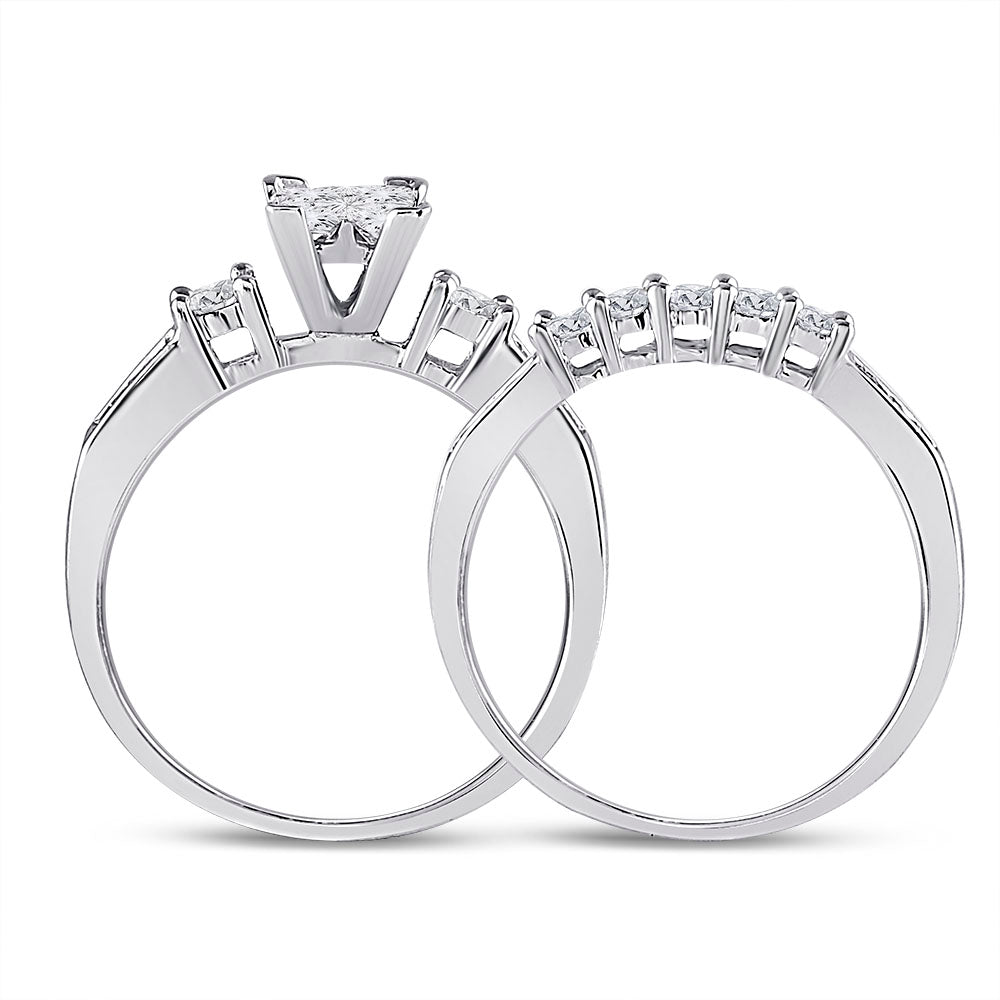 10kt White Gold Womens Princess Diamond Bridal Wedding Engagement Ring Band Set 1.00 Cttw - Size 5 5 Daisy Joyeria