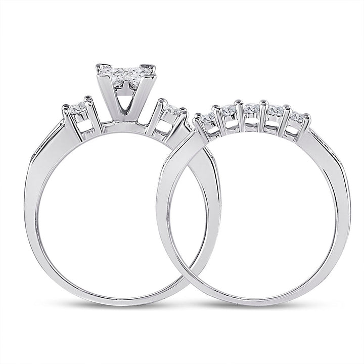10kt White Gold Womens Princess Diamond Bridal Wedding Engagement Ring Band Set 1.00 Cttw - Size 5 5 Daisy Joyeria
