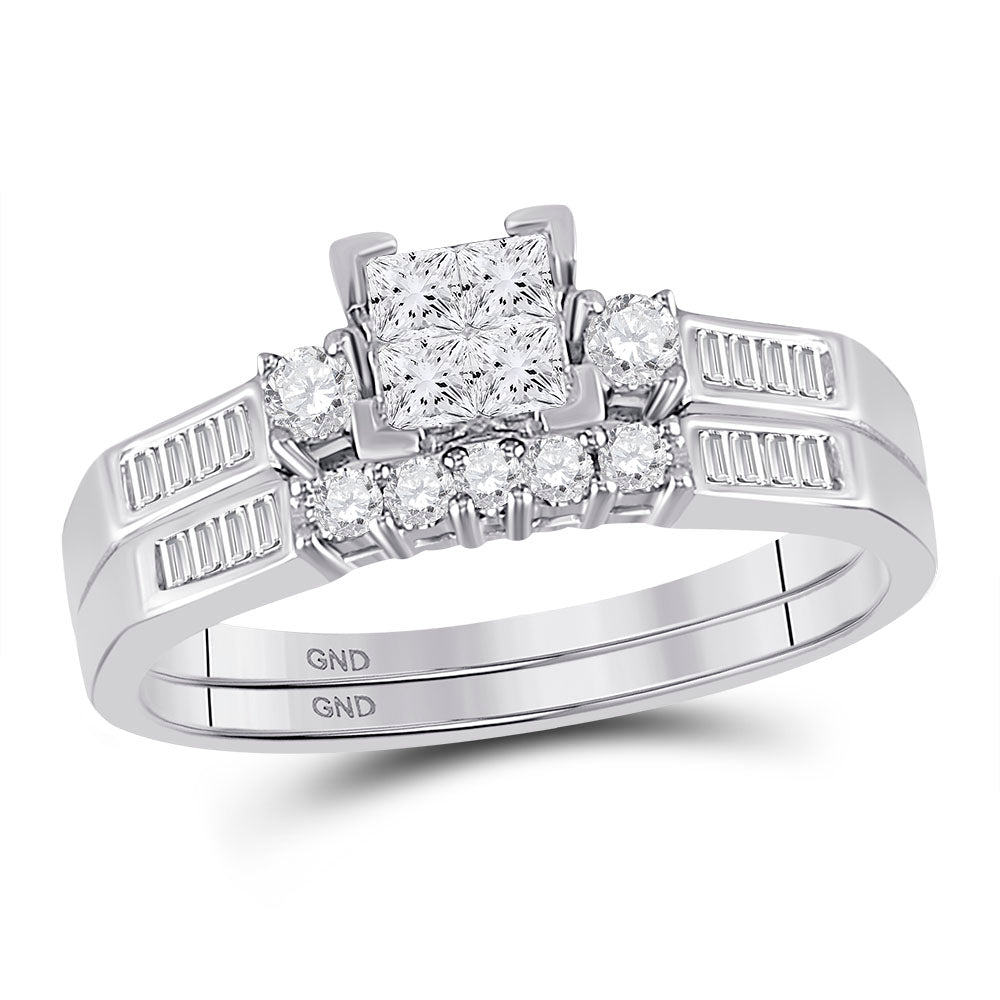10kt White Gold Womens Princess Diamond Bridal Wedding Engagement Ring Band Set 1.00 Cttw - Size 5 5 Daisy Joyeria