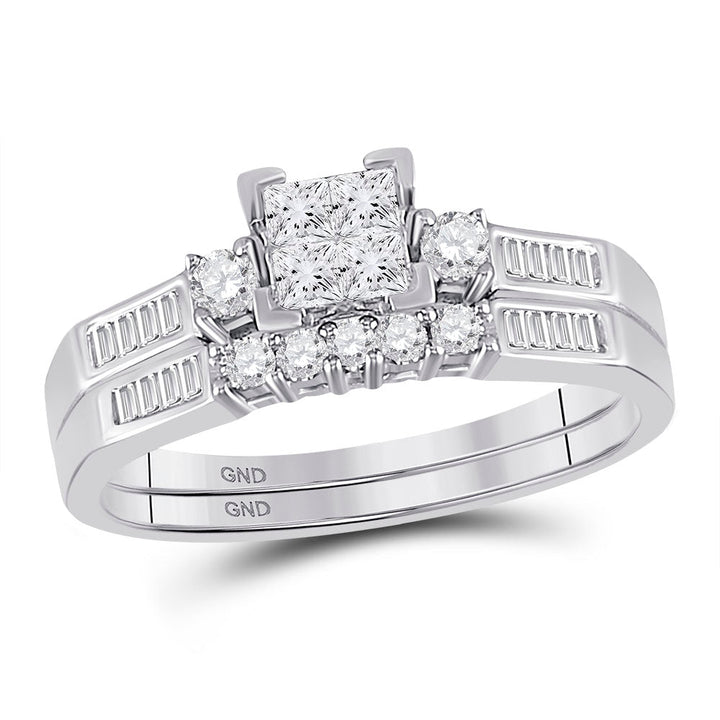 10kt White Gold Womens Princess Diamond Bridal Wedding Engagement Ring Band Set 1.00 Cttw - Size 5 5 Daisy Joyeria
