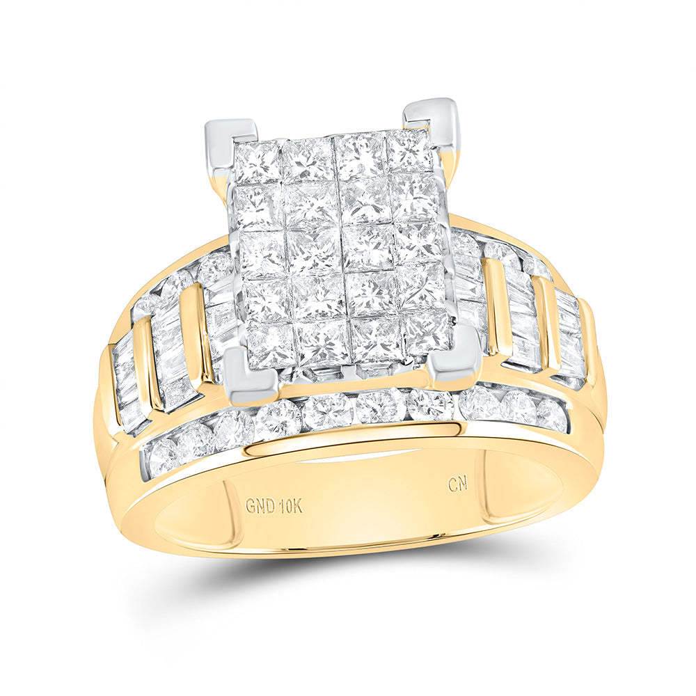 10kt Yellow Gold Womens Princess Diamond Cluster Bridal Wedding Engagement Ring 2.00 Cttw 7 Daisy Joyeria