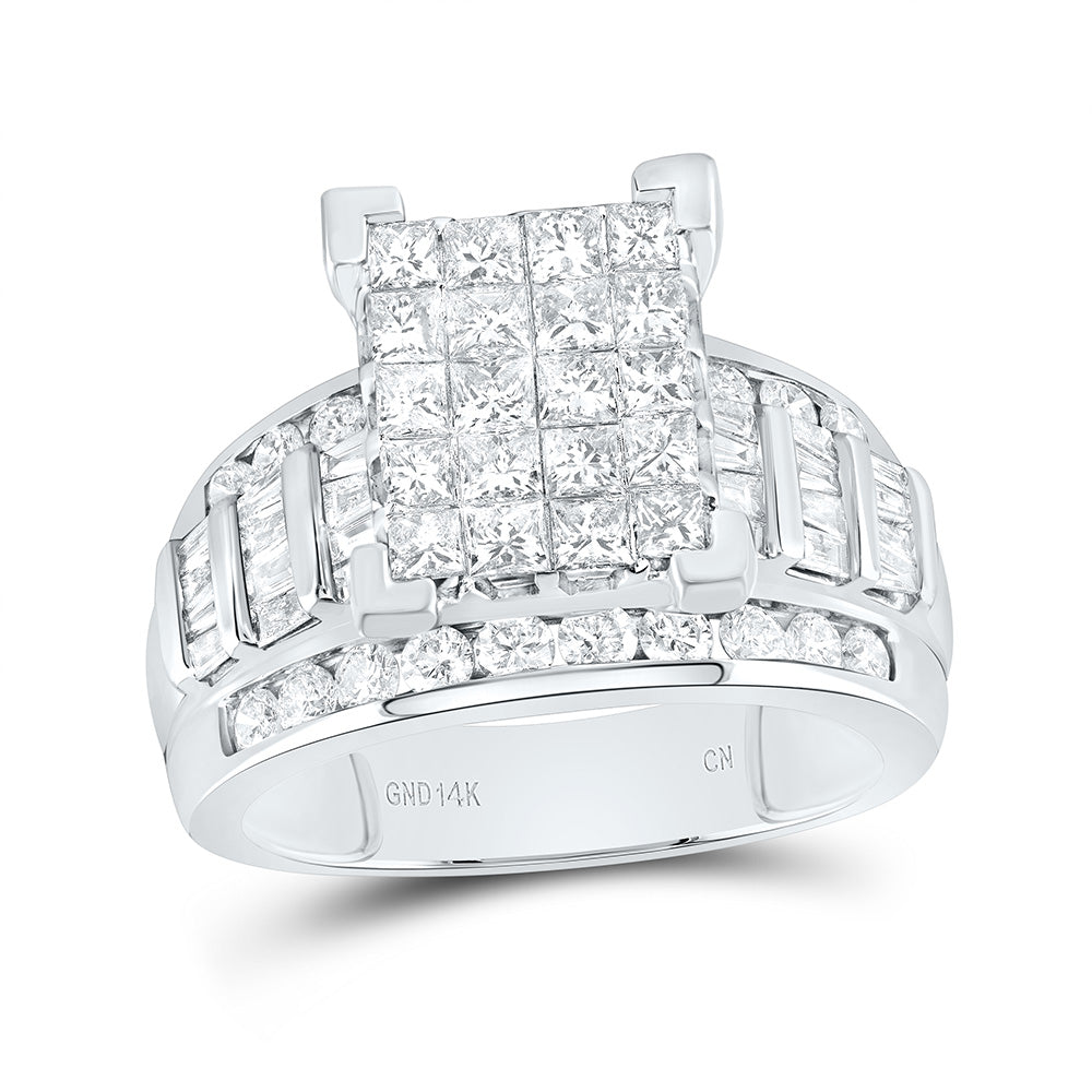 14kt White Gold Womens Princess Diamond Cluster Bridal Wedding Engagement Ring 2.00 Cttw 7 Daisy Joyeria