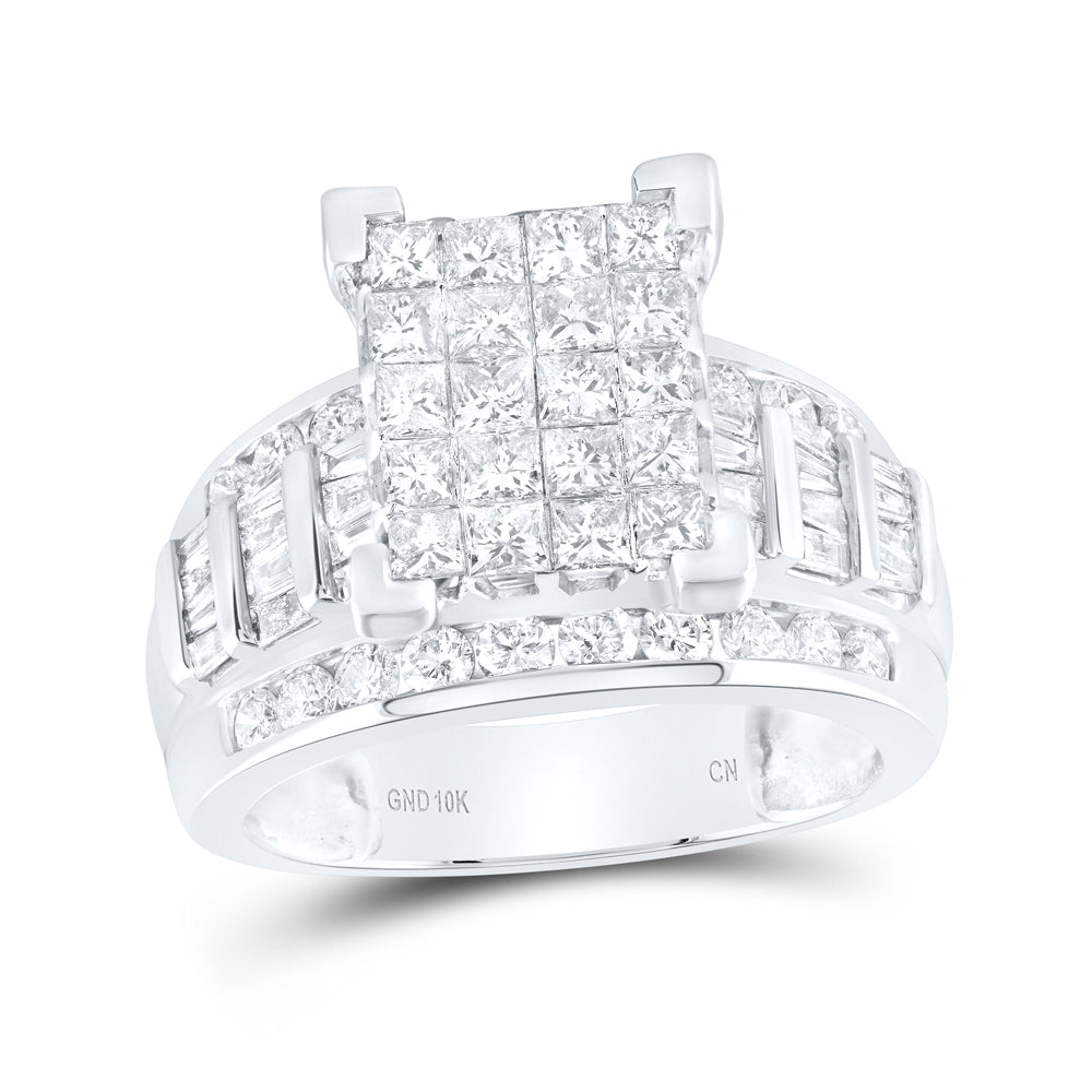 10kt White Gold Womens Princess Diamond Cluster Bridal Wedding Engagement Ring 2.00 Cttw 7 Daisy Joyeria