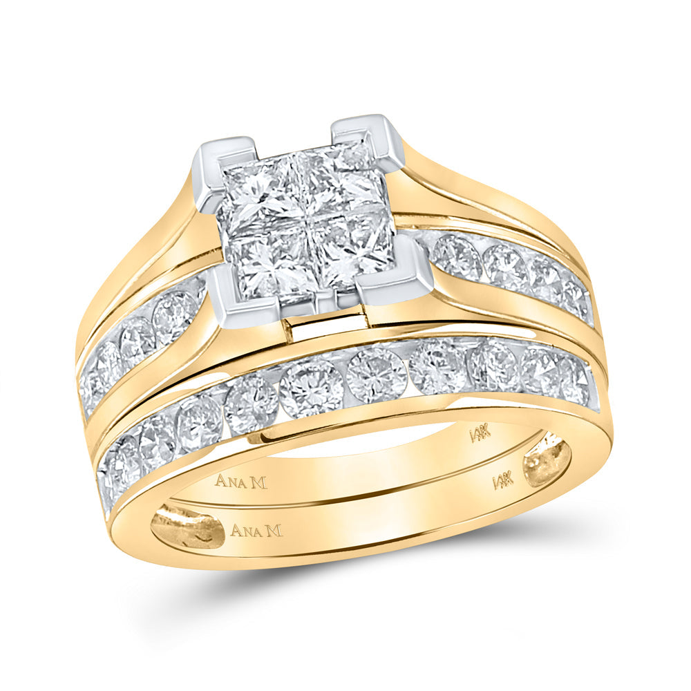 14kt Yellow Gold Womens Princess Diamond Bridal Wedding Engagement Ring Band Set 2.00 Cttw 7 Daisy Joyeria