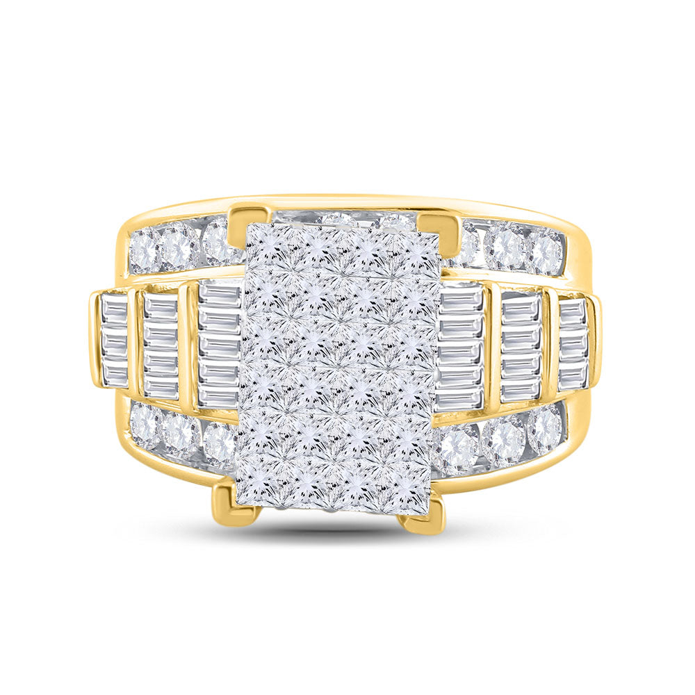 14kt Yellow Gold Womens Princess Diamond Cluster Bridal Wedding Engagement Ring 3.00 Cttw 7 Daisy Joyeria