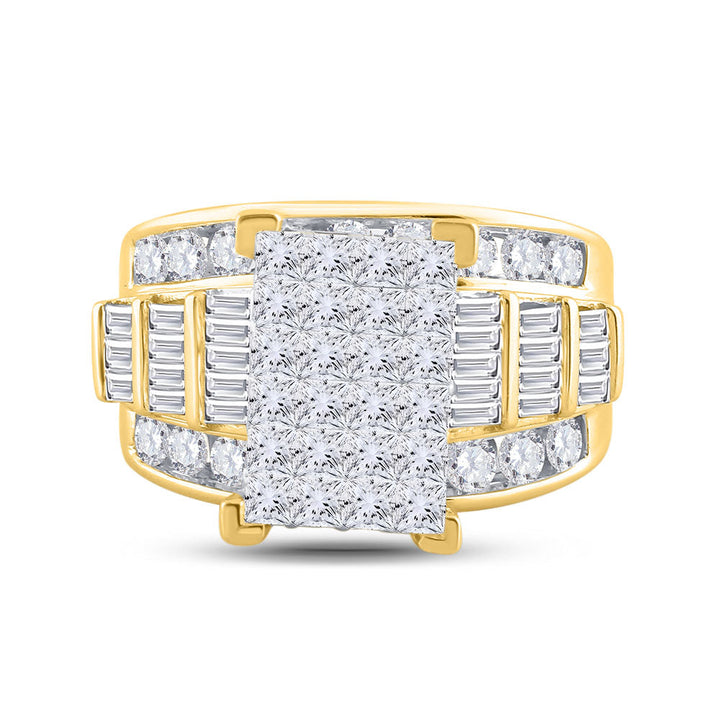 14kt Yellow Gold Womens Princess Diamond Cluster Bridal Wedding Engagement Ring 3.00 Cttw 7 Daisy Joyeria