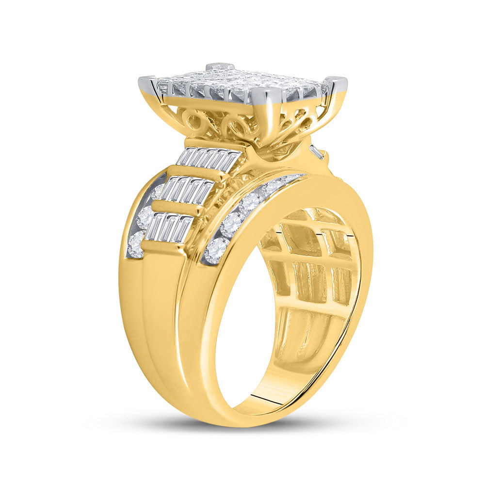 14kt Yellow Gold Womens Princess Diamond Cluster Bridal Wedding Engagement Ring 3.00 Cttw 7 Daisy Joyeria