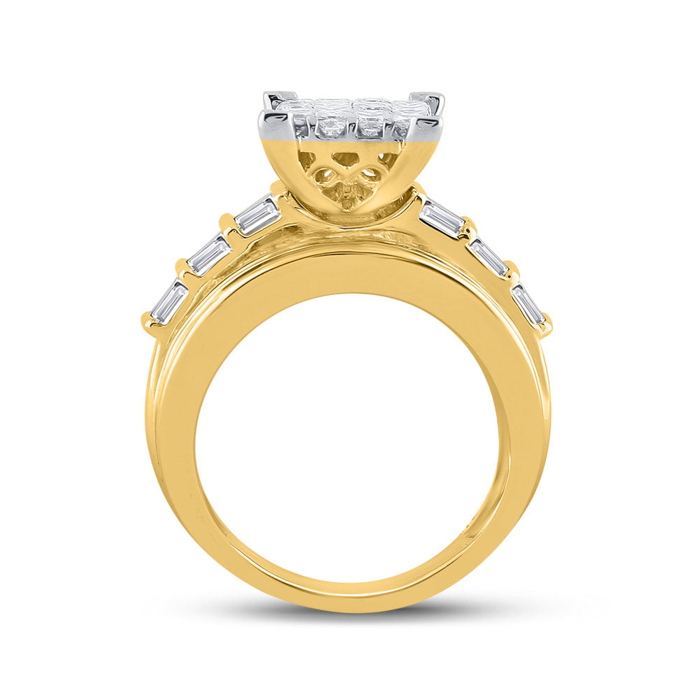 14kt Yellow Gold Womens Princess Diamond Cluster Bridal Wedding Engagement Ring 3.00 Cttw 7 Daisy Joyeria