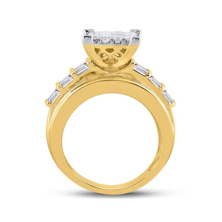 14kt Yellow Gold Womens Princess Diamond Cluster Bridal Wedding Engagement Ring 3.00 Cttw 7 Daisy Joyeria