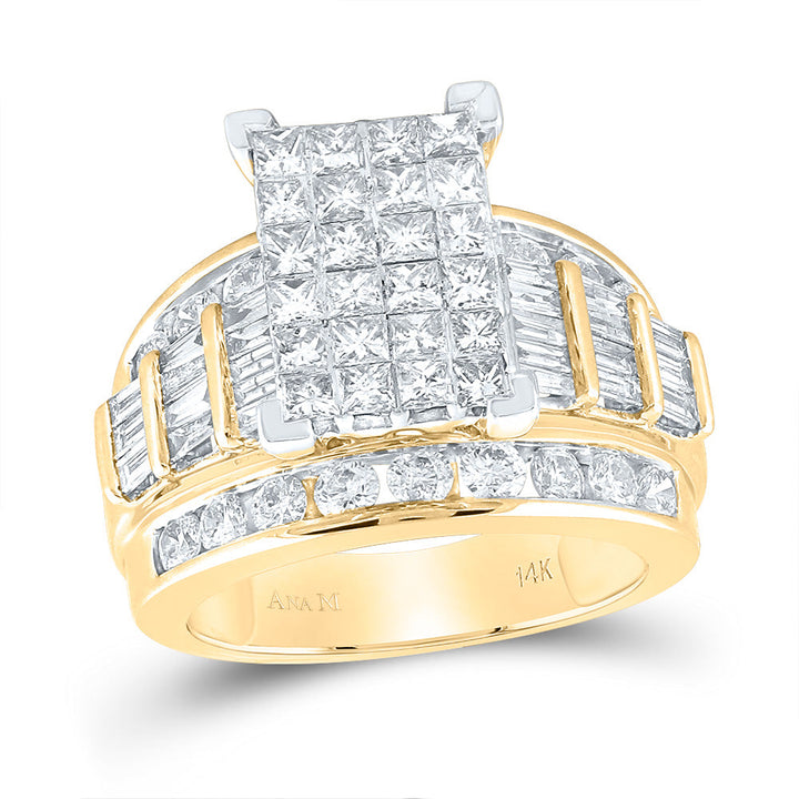 14kt Yellow Gold Womens Princess Diamond Cluster Bridal Wedding Engagement Ring 3.00 Cttw 7 Daisy Joyeria